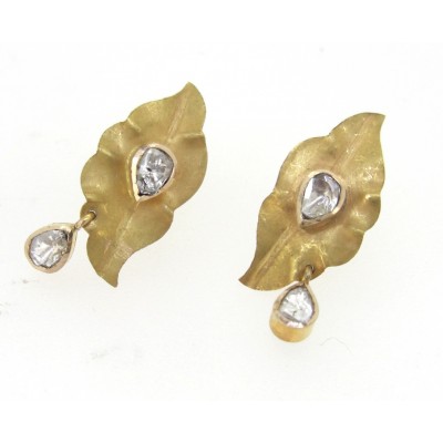 Gold Leaf Earring with Polki